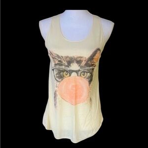 Lost and Found kitty cat blowing bubble tank top small NWT